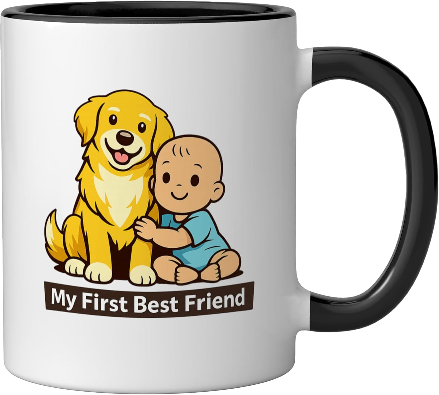Taza Cerámica Perro Bebé Ilustración Negro Blanco