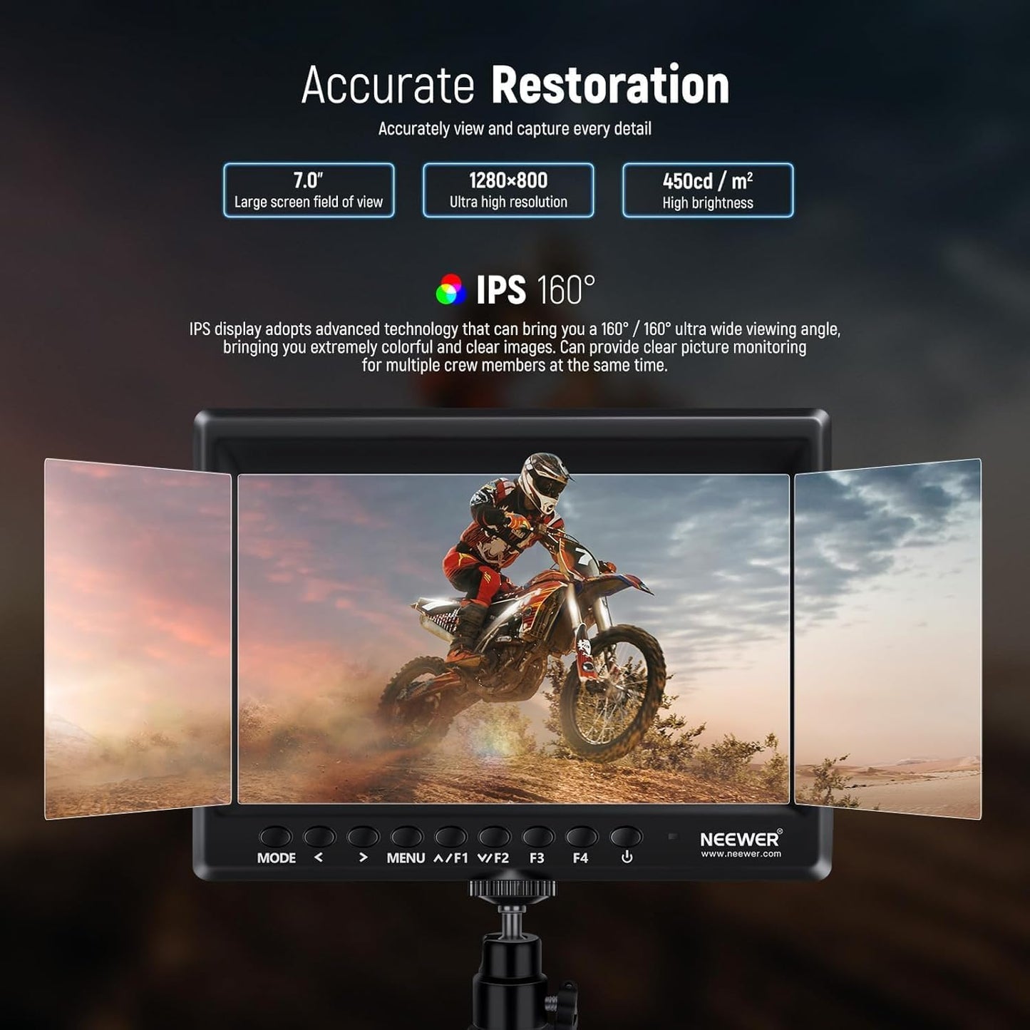 Monitor 7pulg HD 450nit IPS para DSLR con batería F750