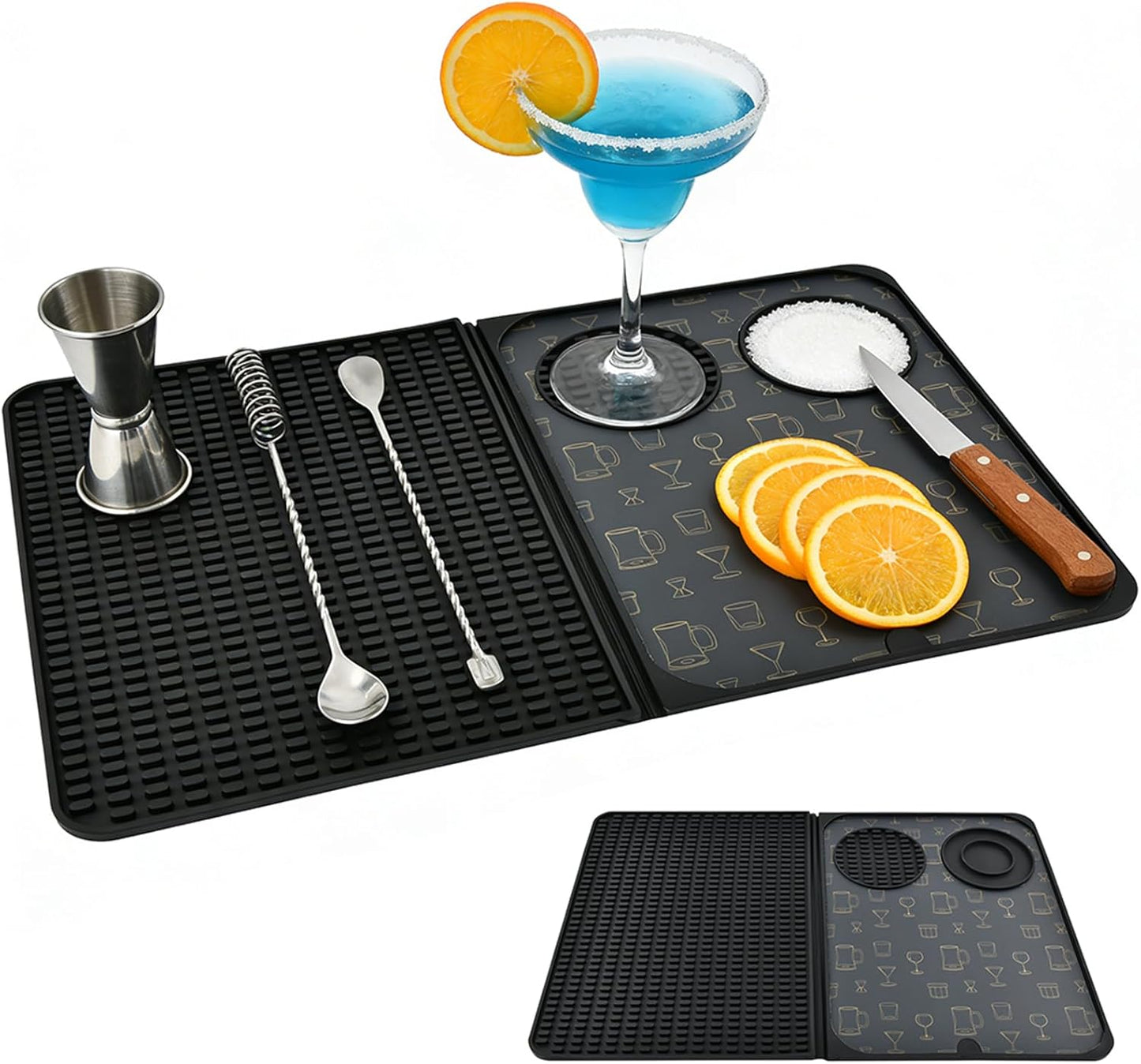 Tapete plegable de barra con tabla de cortar y secado de silicona antideslizante
