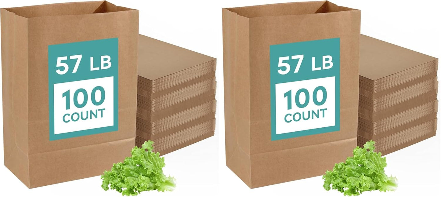 100 Bolsas Kraft Marrón 57lb Almacenamiento Compras