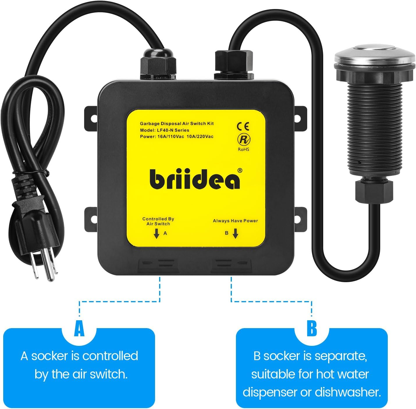 Kit interruptor aire triturador basura acero inox níquel cepillado