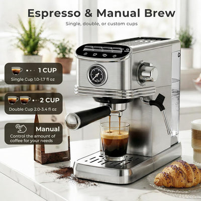 Cafetera Espresso Compacta 20 Bar Acero Inox Capuchino
