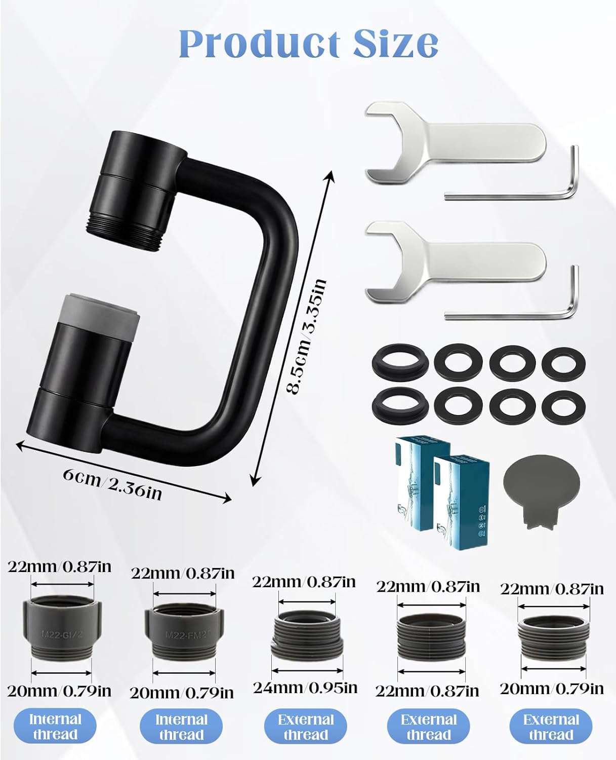 2 Extensiones Aireador Grifo Giratorio 1440° Universal Negro