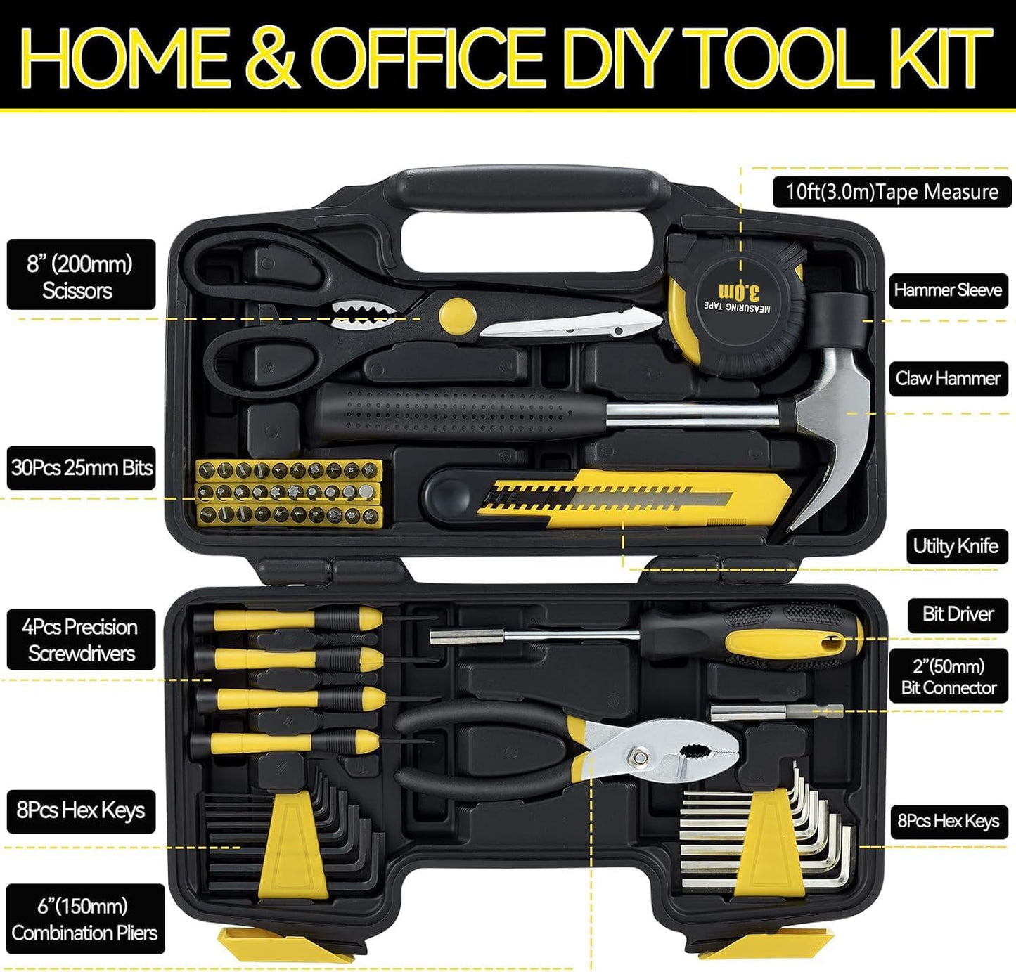 Set 58 Pzas Kit Herramientas Hogar con Estuche Plástico