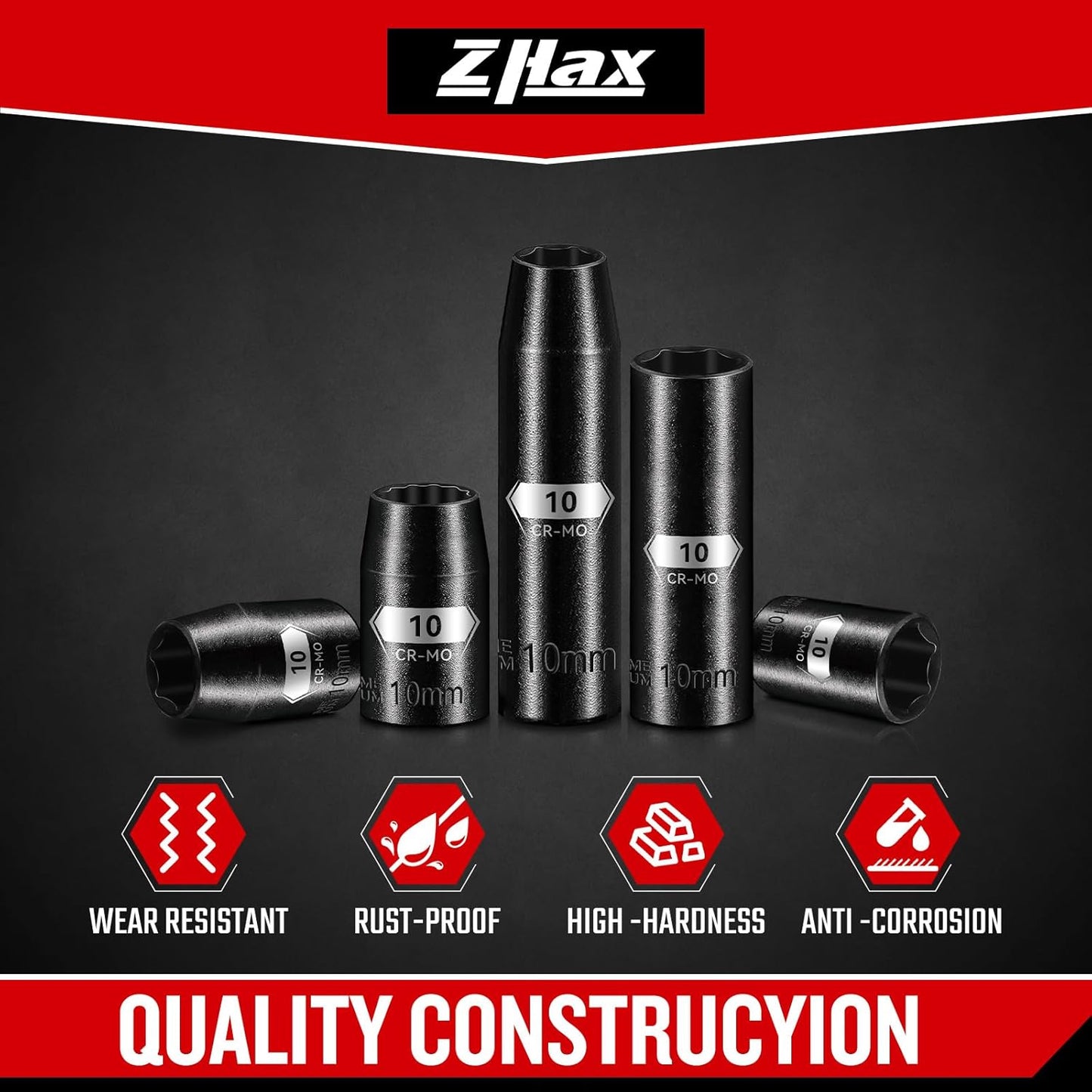 Juego dados impacto 0.394pulg 10uds 1/4-3/8 pulg acero CR-MO
