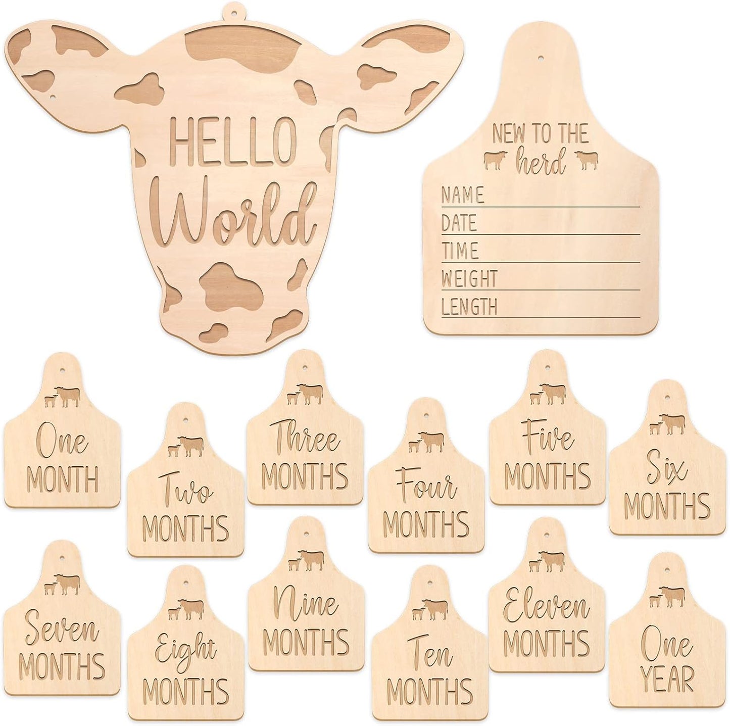 Tarjetas hitos vaca madera bebé regalo neutro