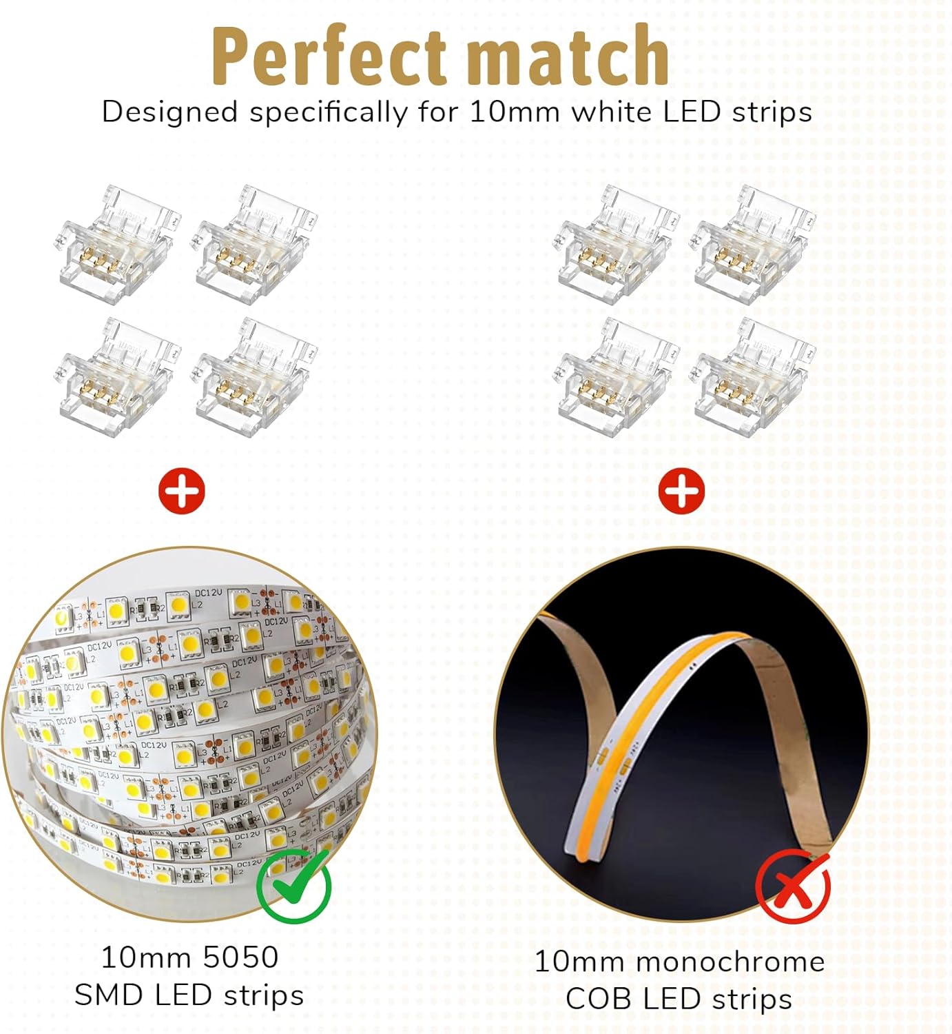 10 Conectores LED RGB 4pines 0.394pulg Sin Soldadura