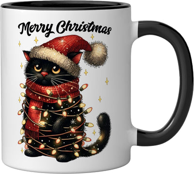 Taza de cerámica navideña con gato y sombrero de santa