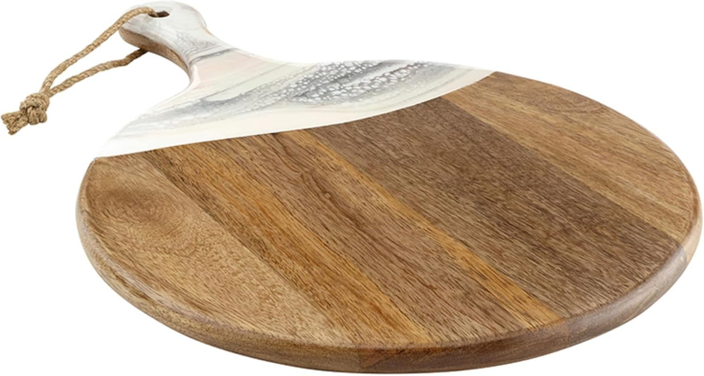 Tabla servir madera mango incrustaciones mármol 17x12pulg