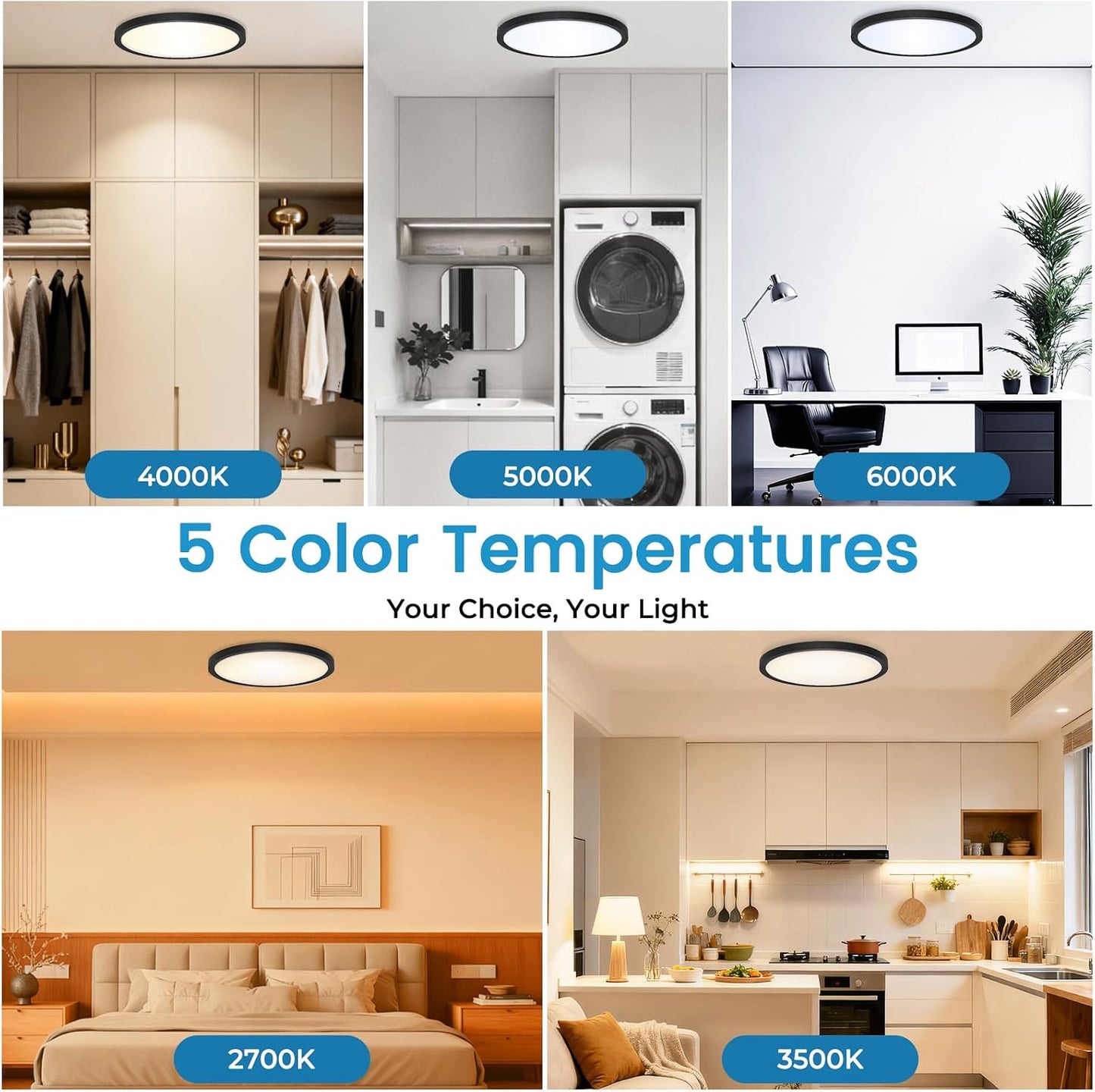 Lámpara LED ajustable 12pulg 2700K-6500K para pasillo y armario