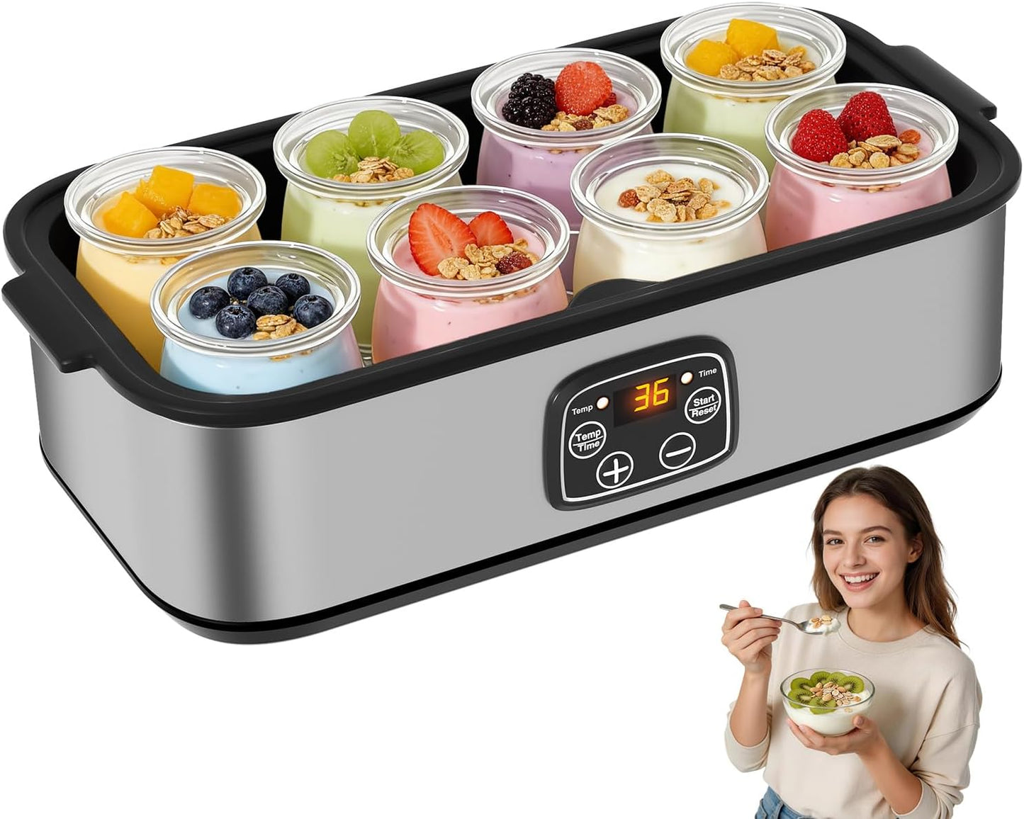 Yogurt maker HOPERAN con 8 frascos de vidrio y control ajustable