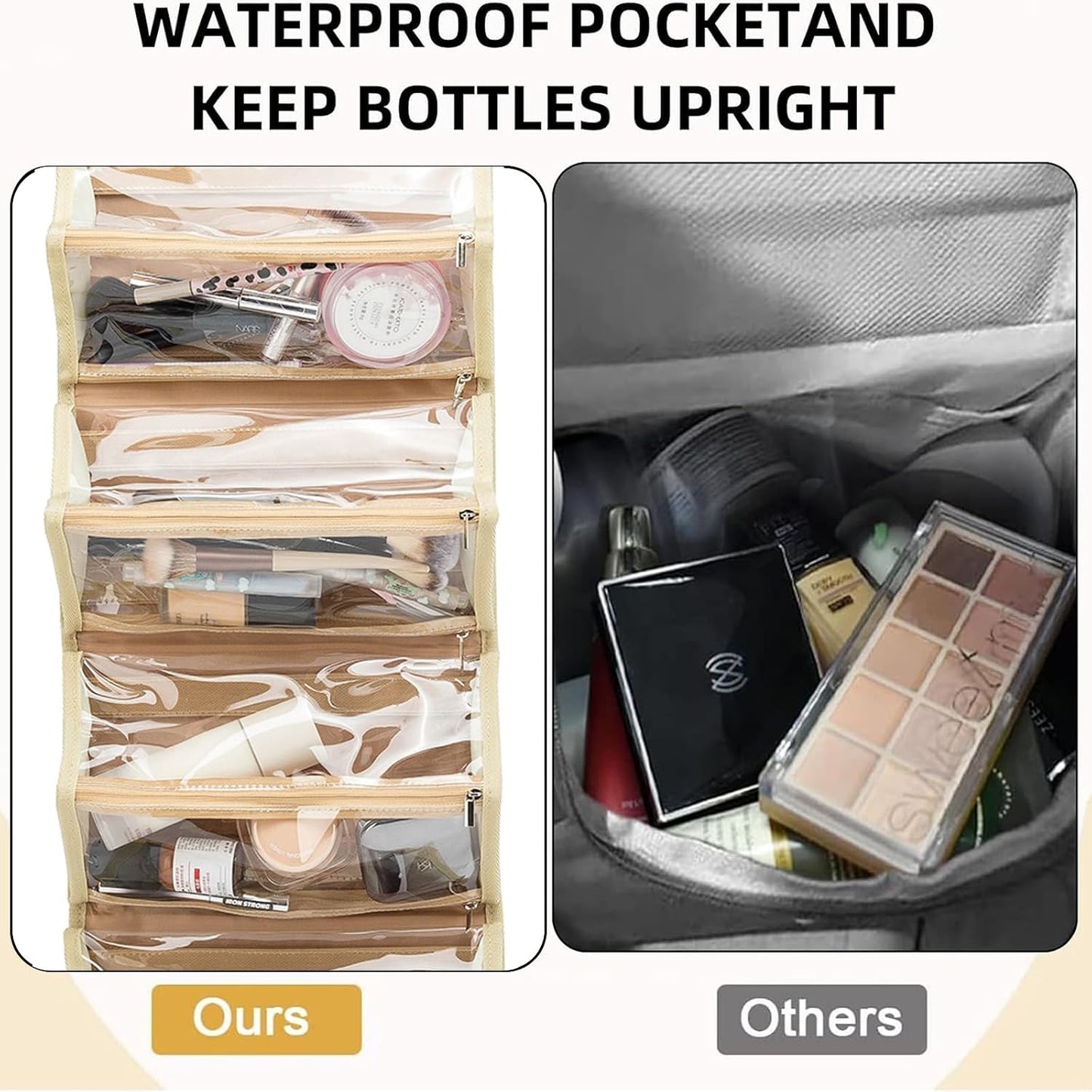 Bolsa maquillaje enrollable TSA aprobada con 4 bolsas transparentes