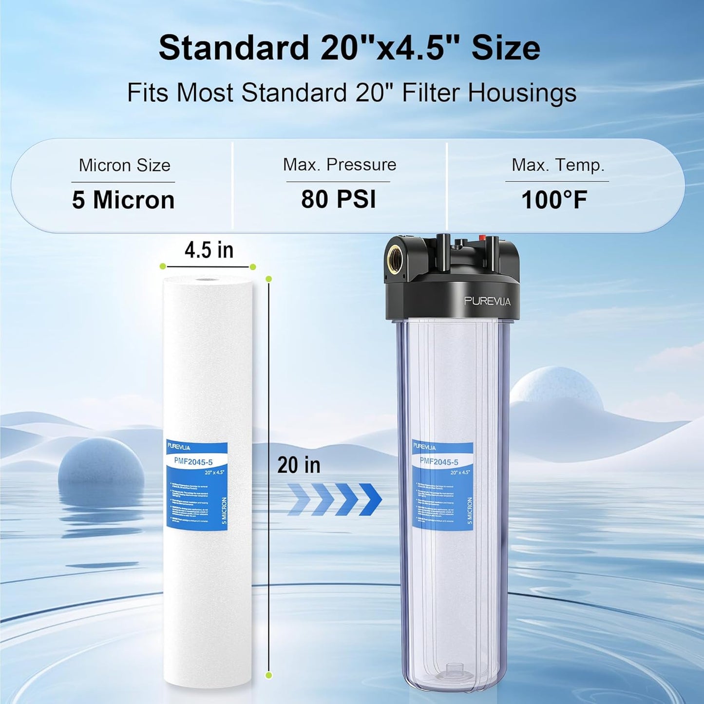 Filtro sedimentos 20x4.5pulg 5micrones para agua de pozo