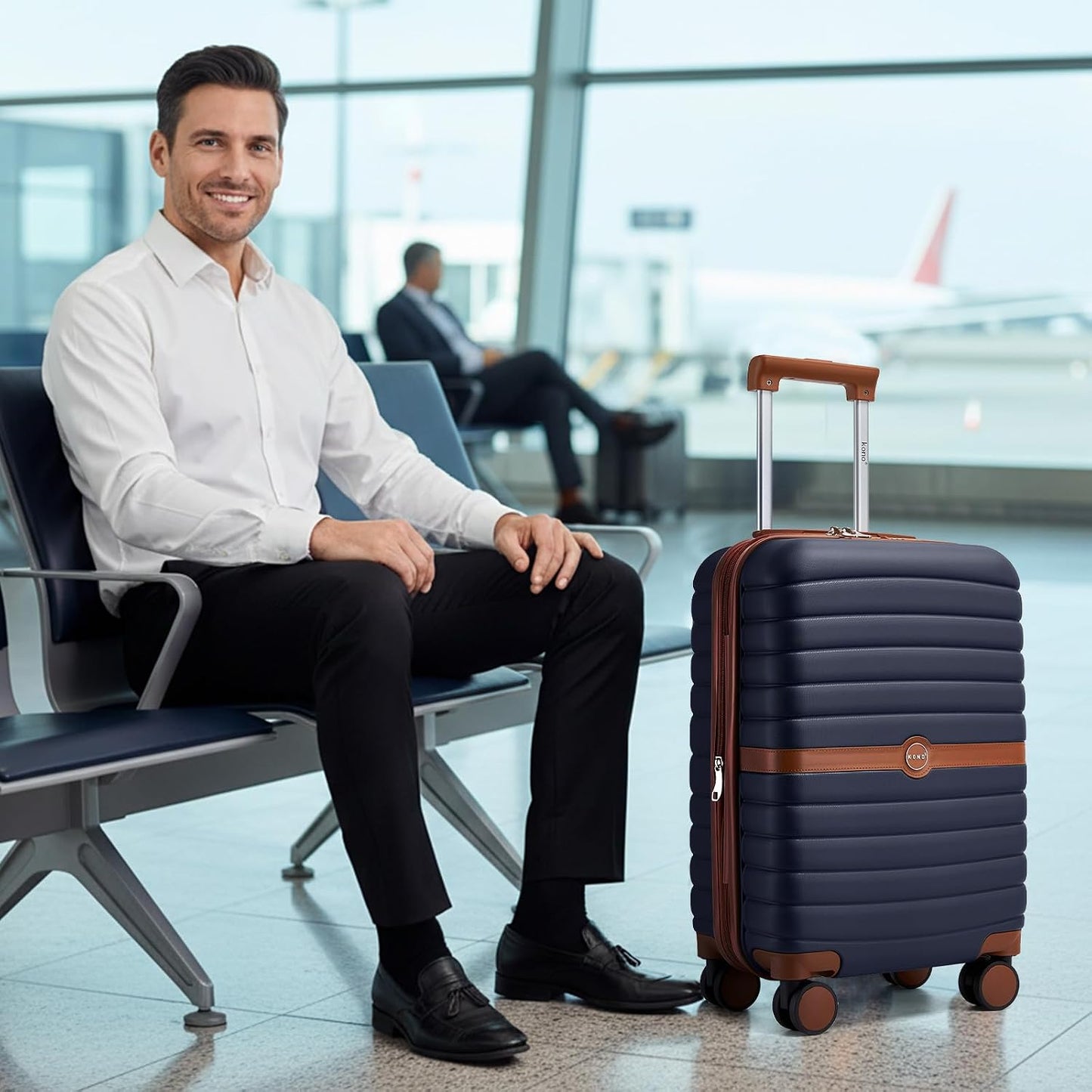 Maleta rígida expandible con ruedas 28pulg PCABS azul marino/marrón