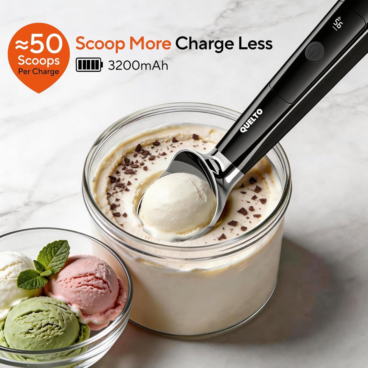 Cuchara helado térmica LED recargable acero inox