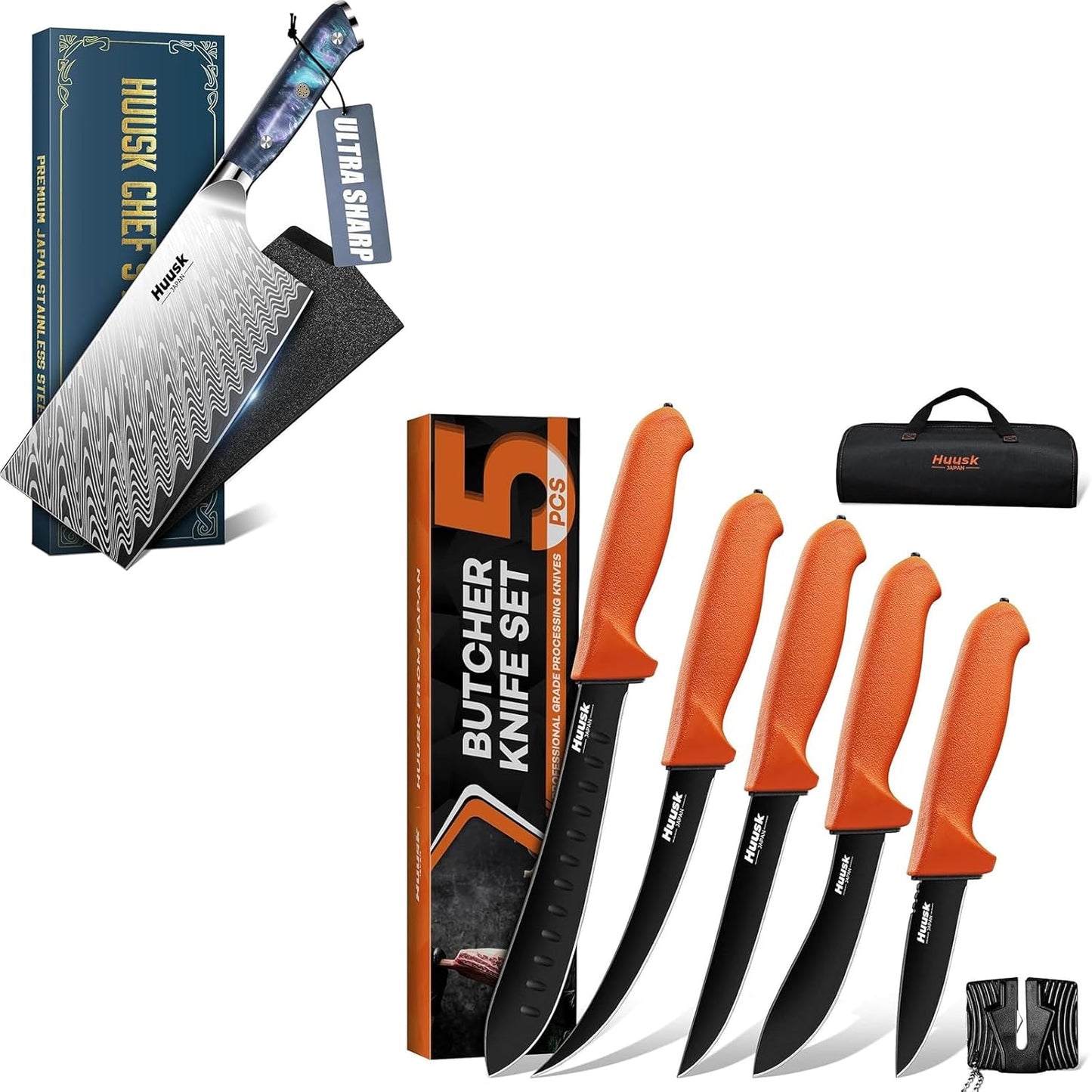Set 5 Cuchillos Carnicero Acero Inox Antiderrap 7pulg