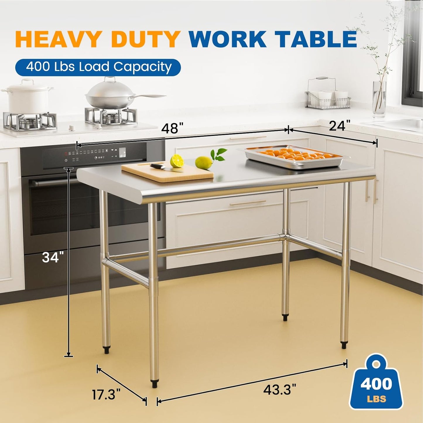 Mesa de acero inoxidable 24x48 para cocina