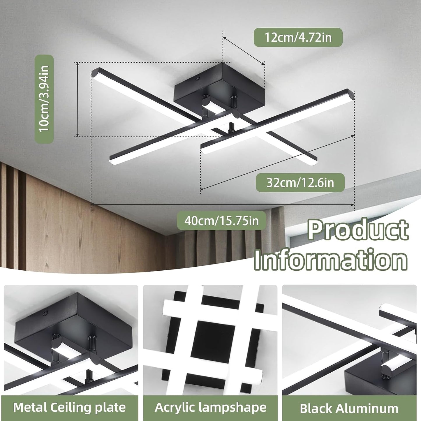 Lámpara techo LED Sputnik negra 24W 6500K luz fría
