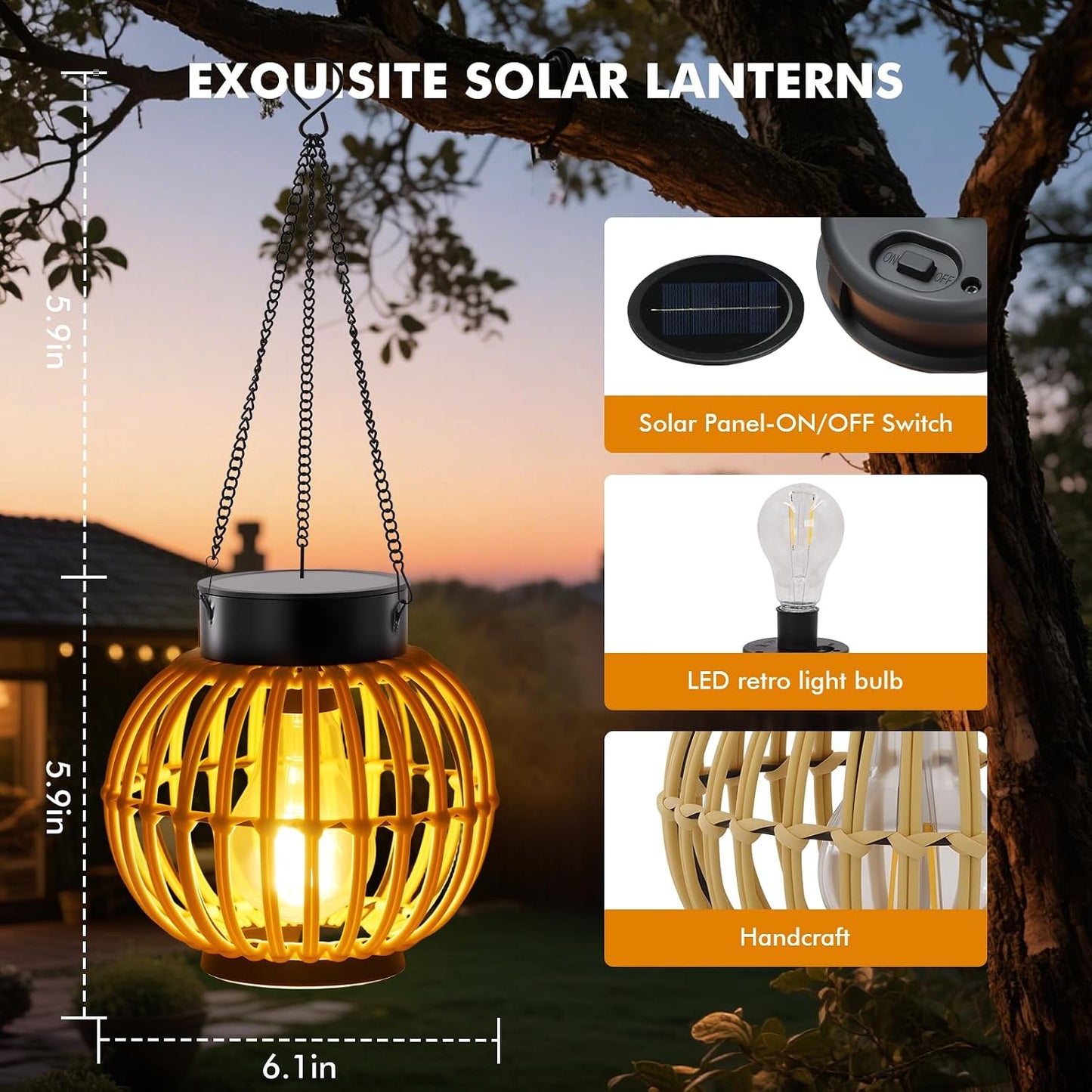 Faroles solares impermeables para exteriores tejidos a mano