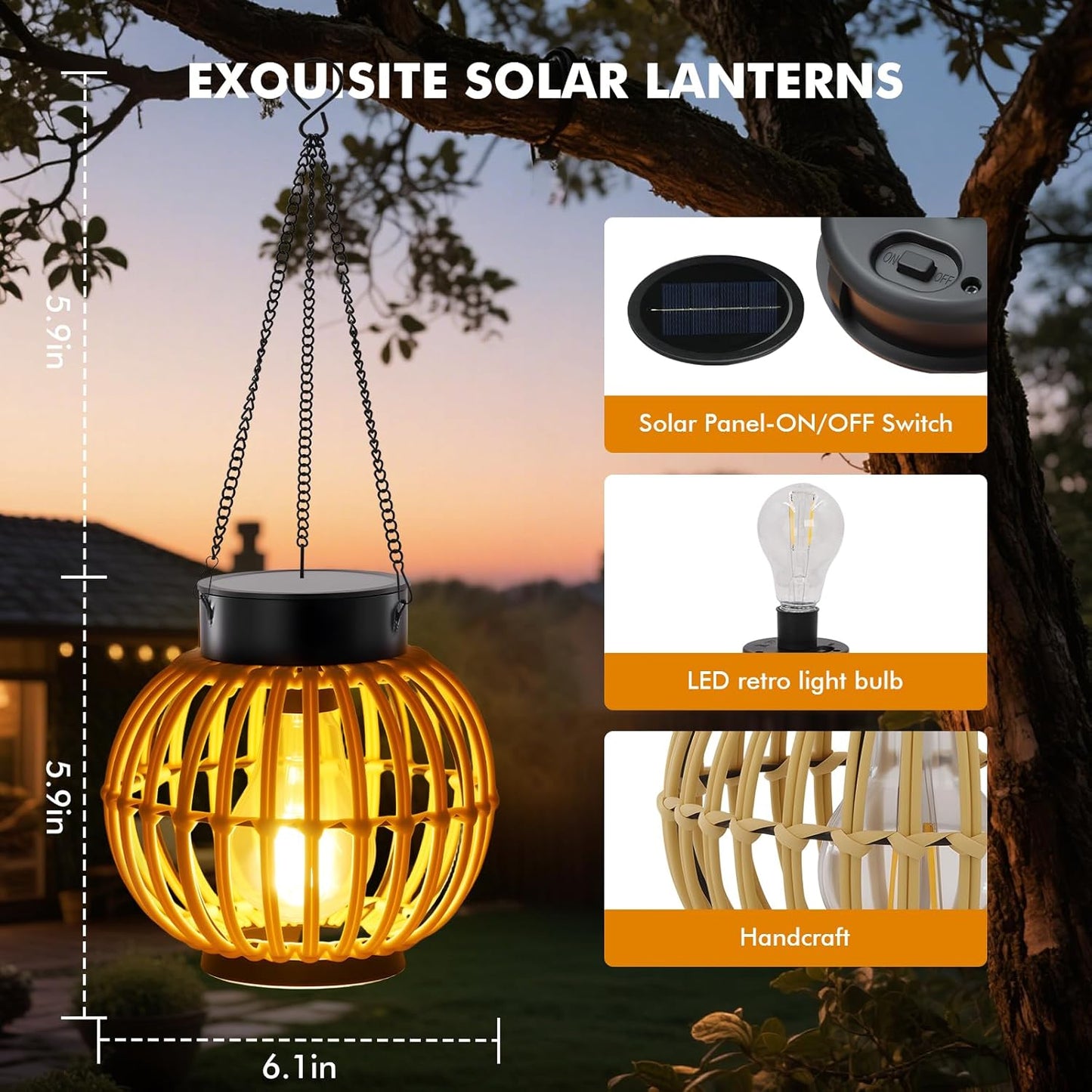 2 Linternas colgantes solares impermeables para jardín y patio