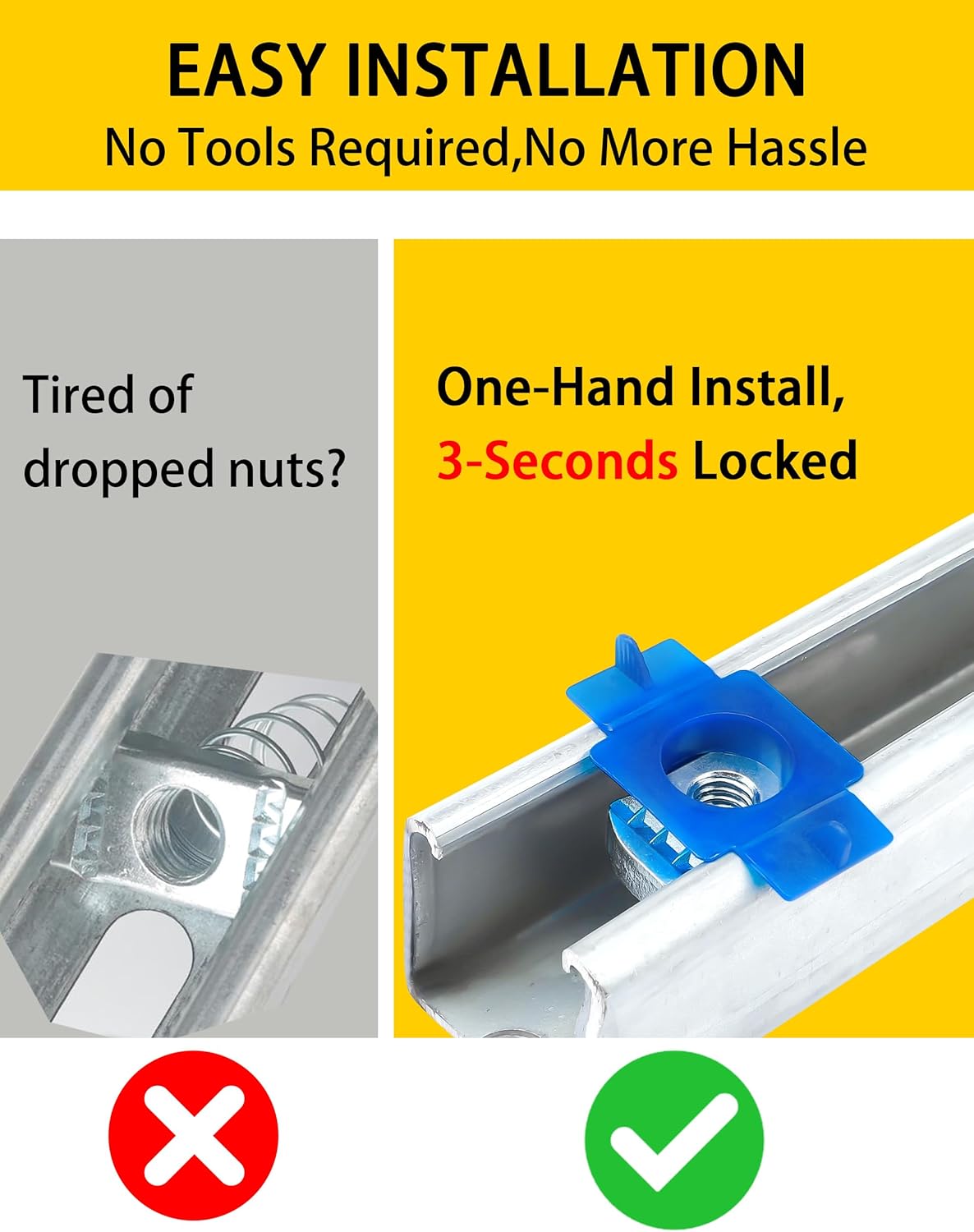 Pack 10 tuercas cónicas nailon 3/8"-16 bloqueo giratorio
