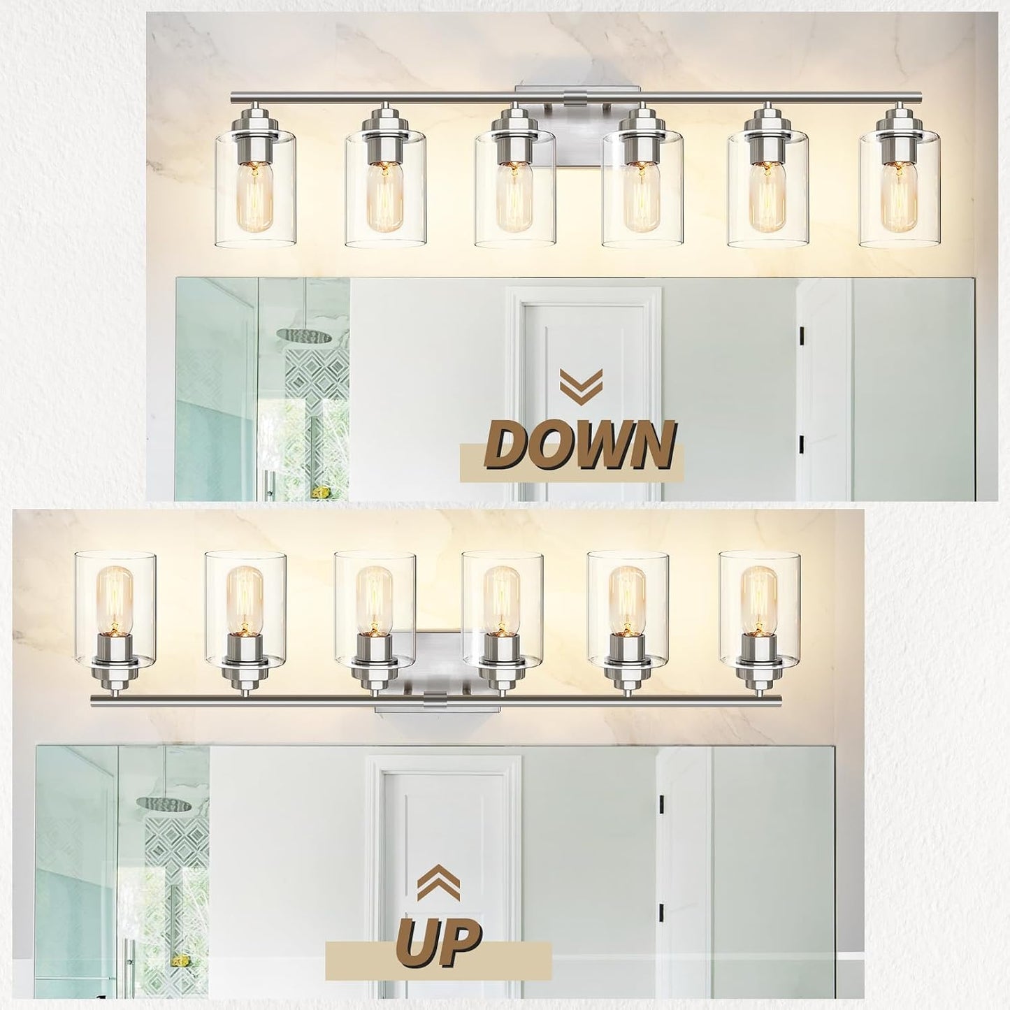 Lámpara tocador baño pared 6 luces níquel