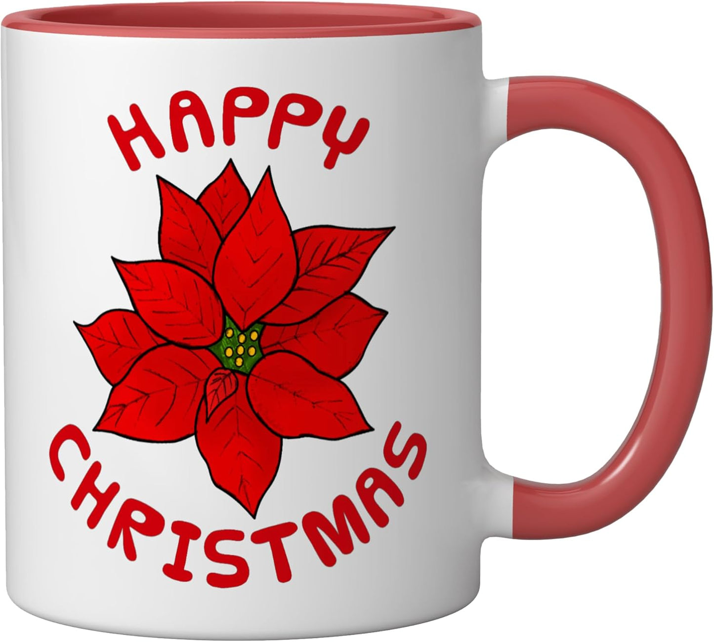 Taza Cerámica Navidad Flor Poinsettia Rojo/Blanco