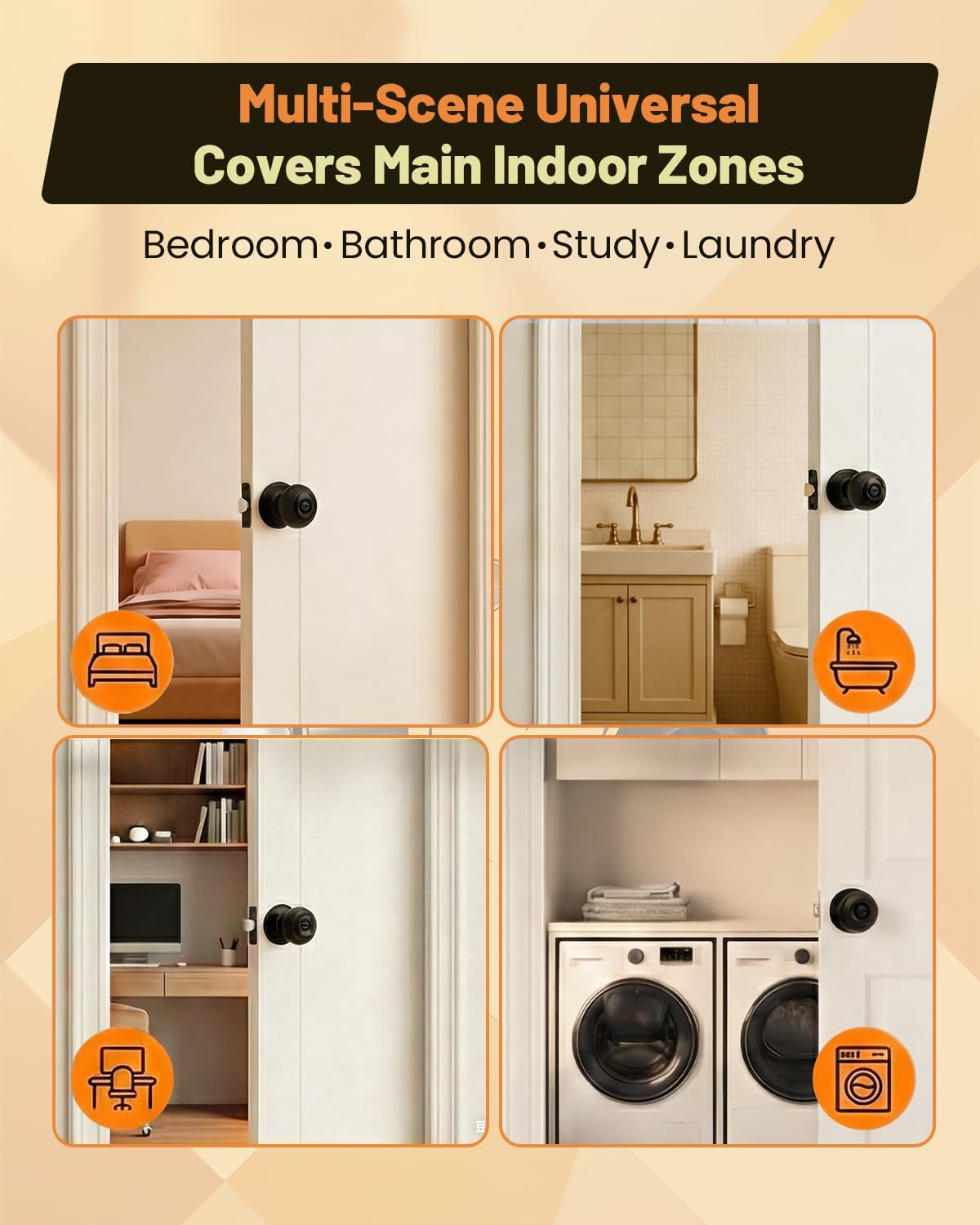 Pomo negro mate para puerta interior dormitorio baño con cerradura
