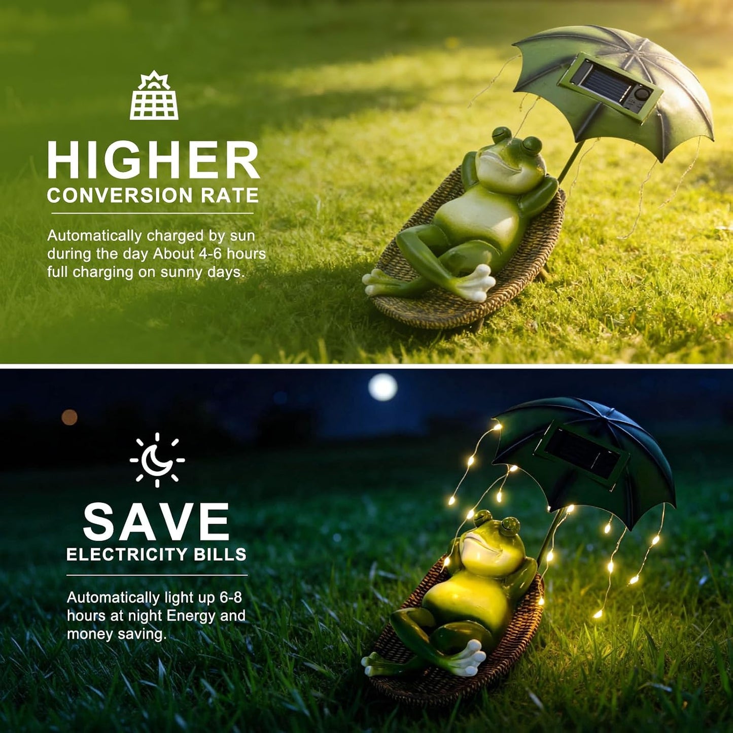Rana solar con paraguas estatua decoración jardín LED impermeable
