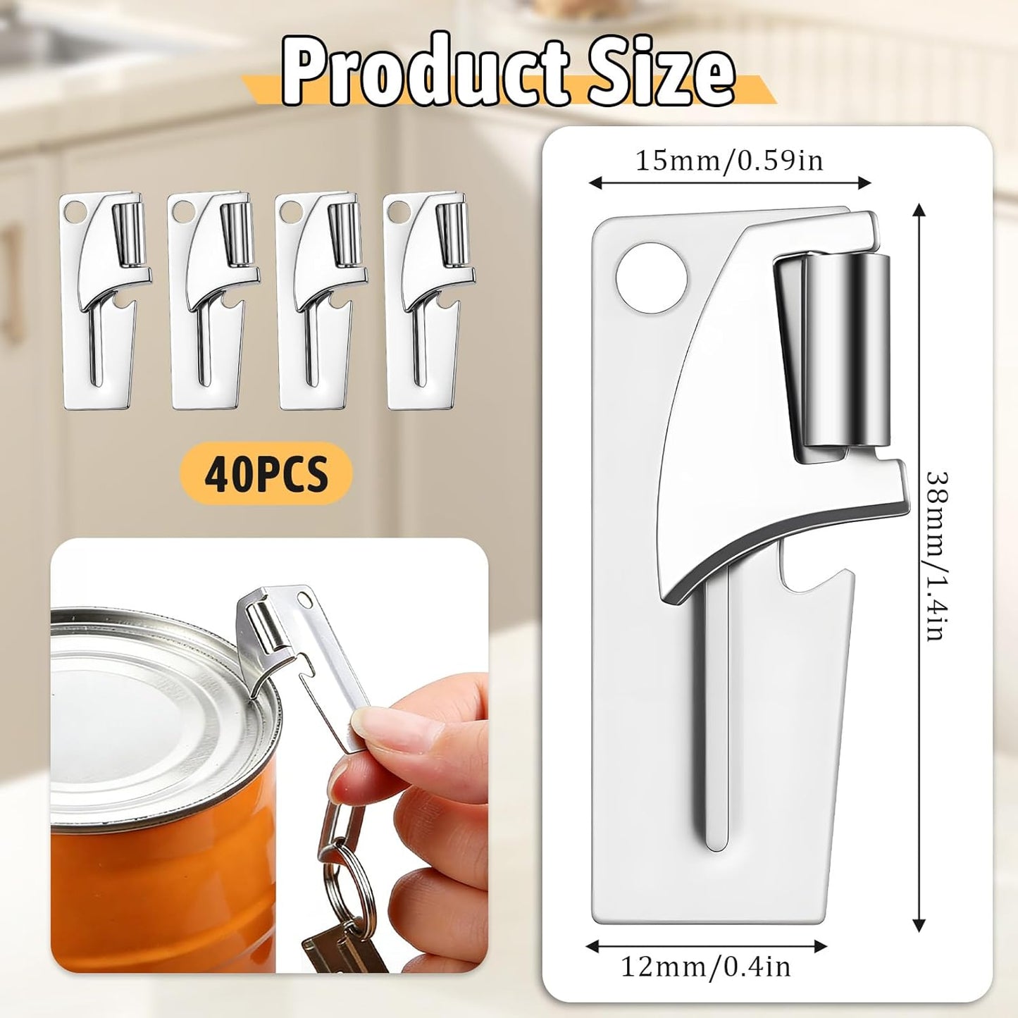 Abrelatas manuales de acero inoxidable P-38 plateado para acampar
