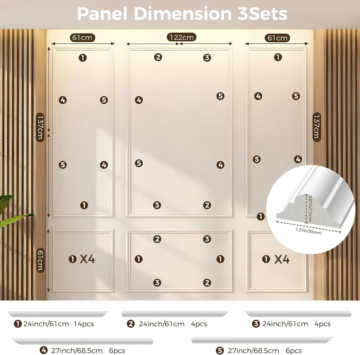 Kit 3 Paneles 3D Precortados 48x24pulg Decoración Pared