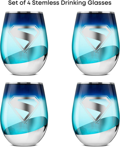 Vaso Vidrio Forma Lágrima 19oz Juego 4 Regalo Superman