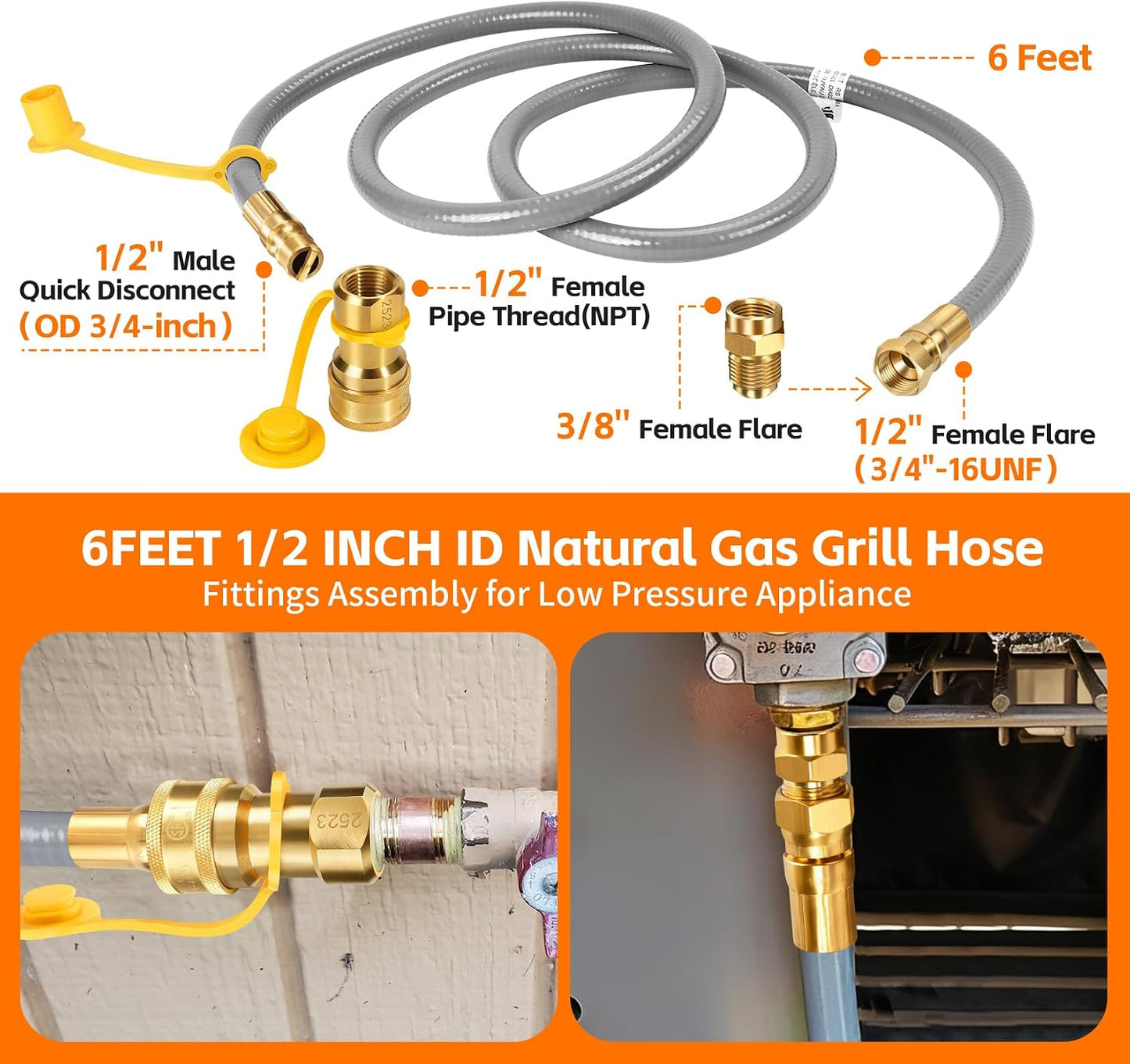 Manguera gas parrilla 6ft 1/2pulg conexión rápida kit conversión