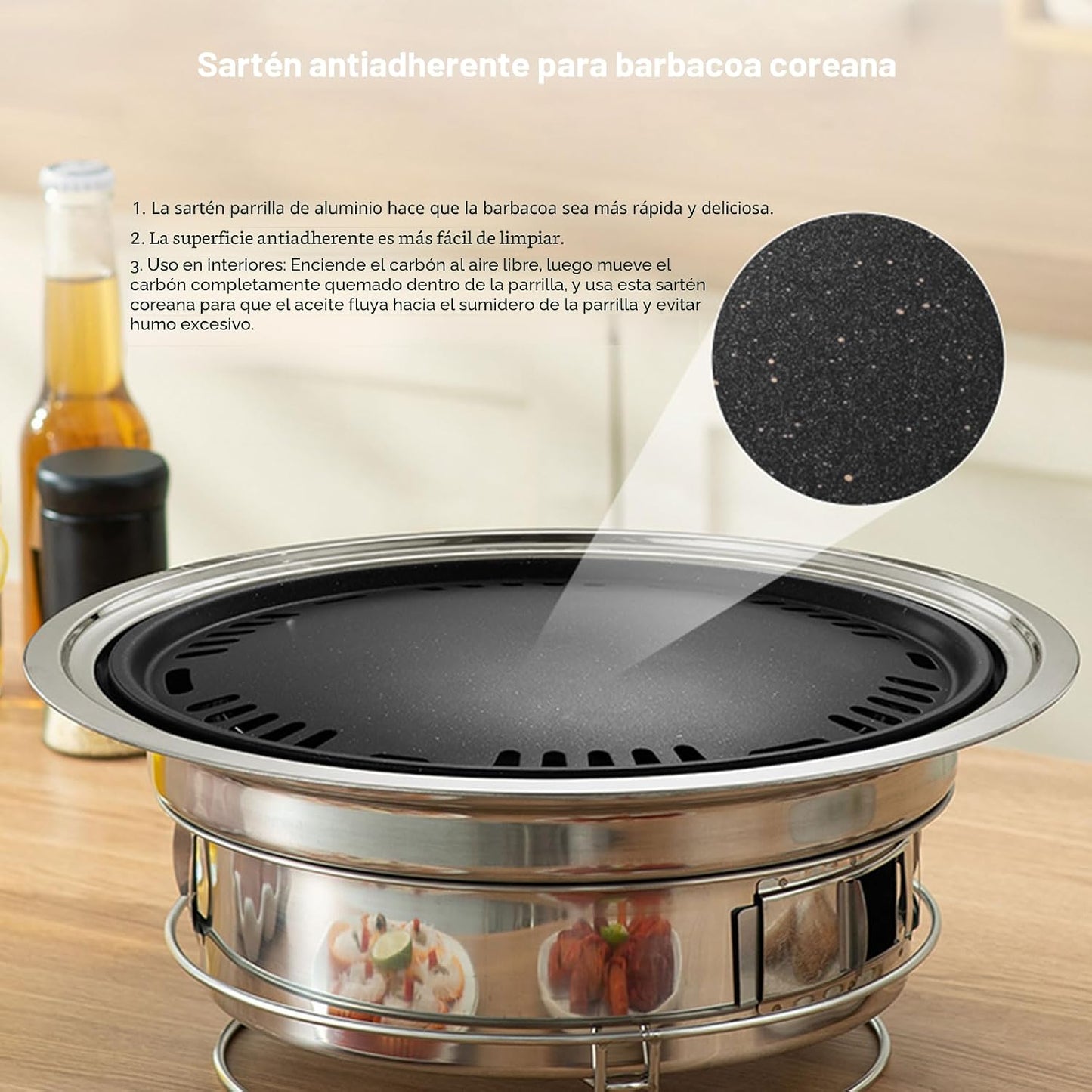 Parrilla de carbón acero inox 13.7pulg portátil