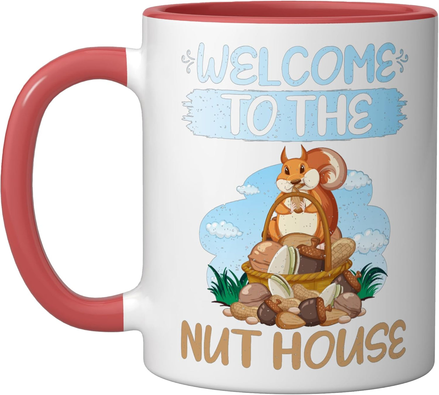Taza cerámica de ardilla para Nut House, roja/blanca