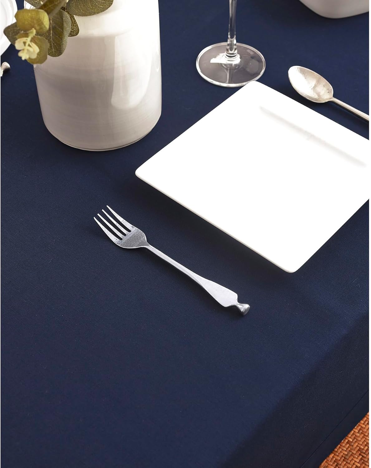 Mantel rectangular lino algodón lavable 60x132pulg azul marino
