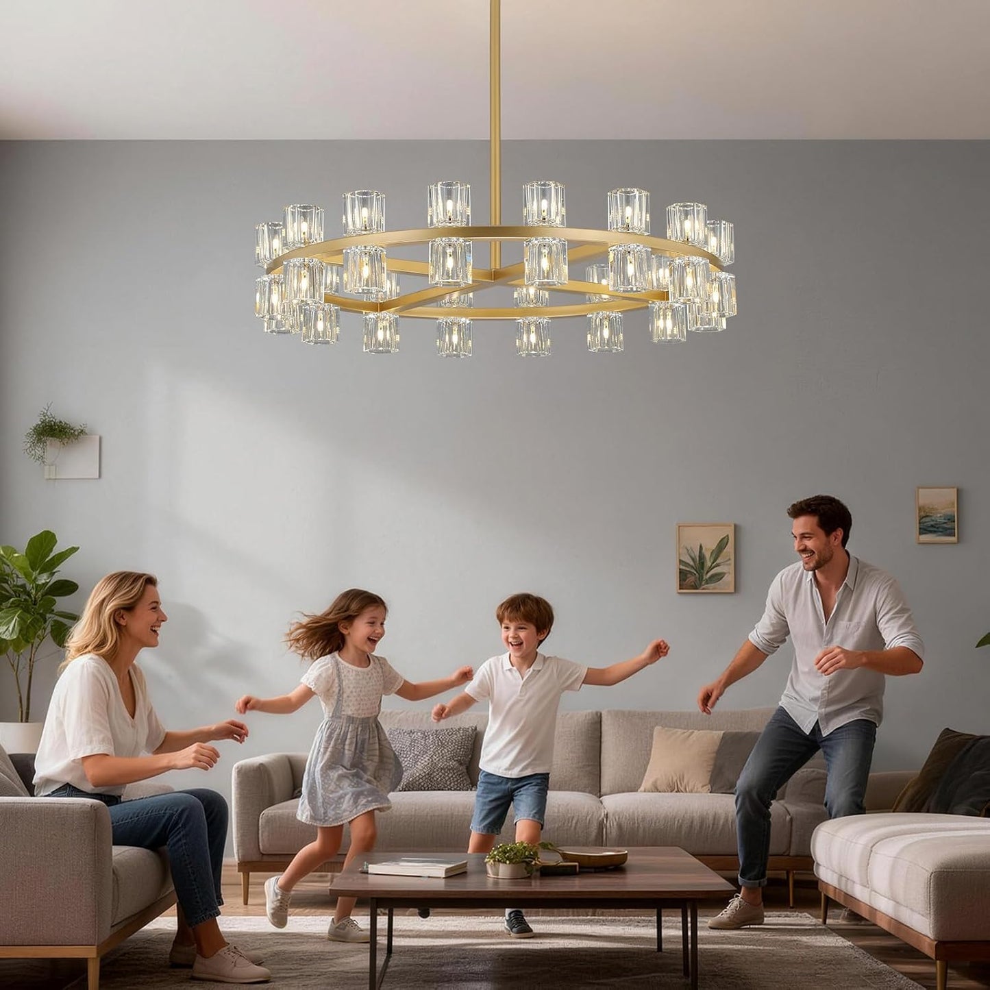 Candelabro cristal 32 luces 33pulg redondo para comedor