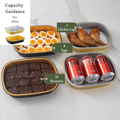 20 Sartenes Ovaladas Aluminio 9x7pulg Con Tapas 50oz Negro