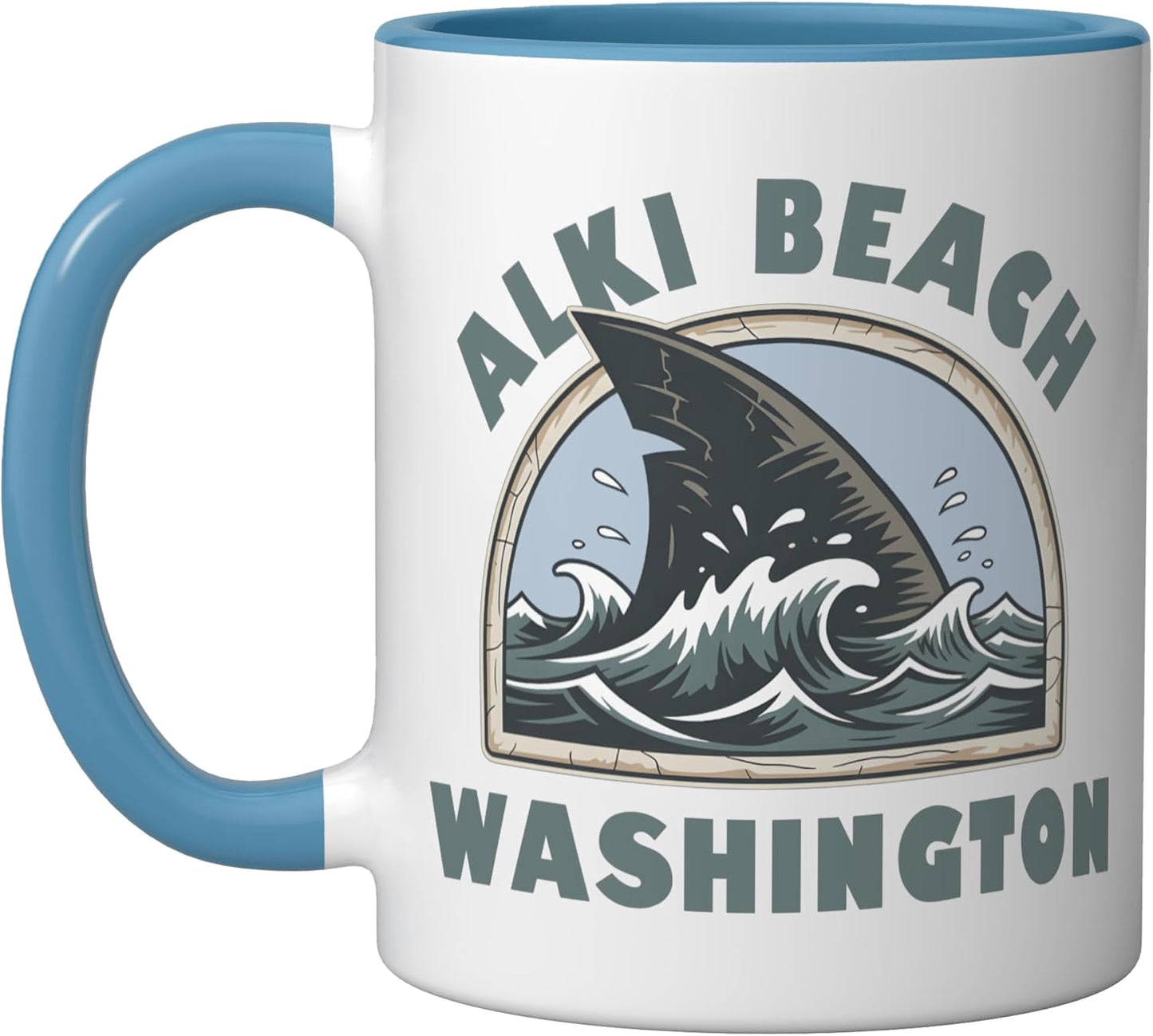 Taza cerámica Alki Beach Washington Shark Fin azul/blanco