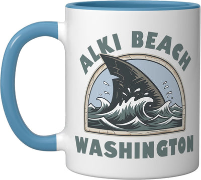 Taza cerámica Alki Beach Washington Shark Fin azul/blanco