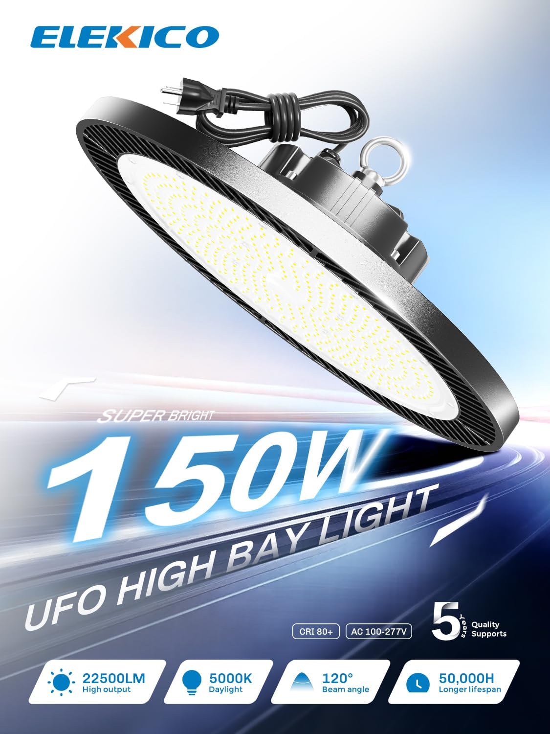 Luz LED alta bahía enchufe 5 pies