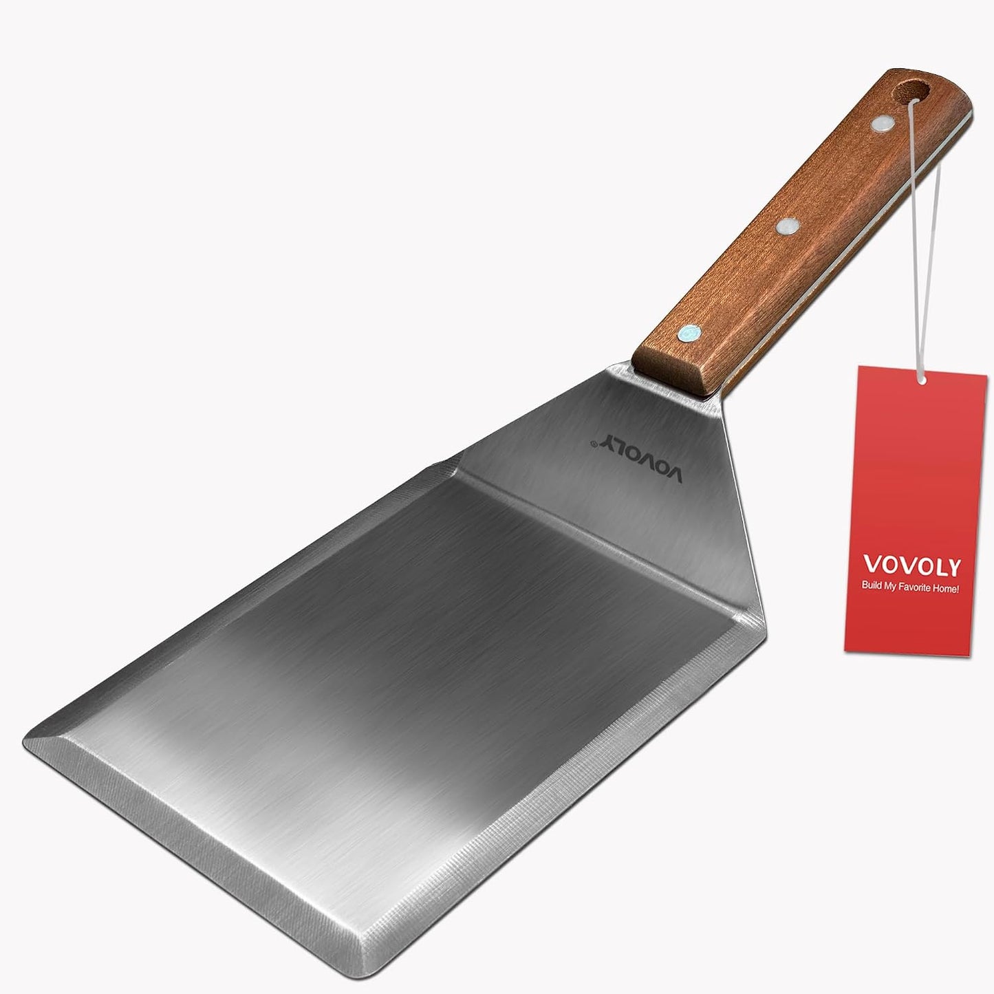 Espátula metal ancha mango madera para sartenes