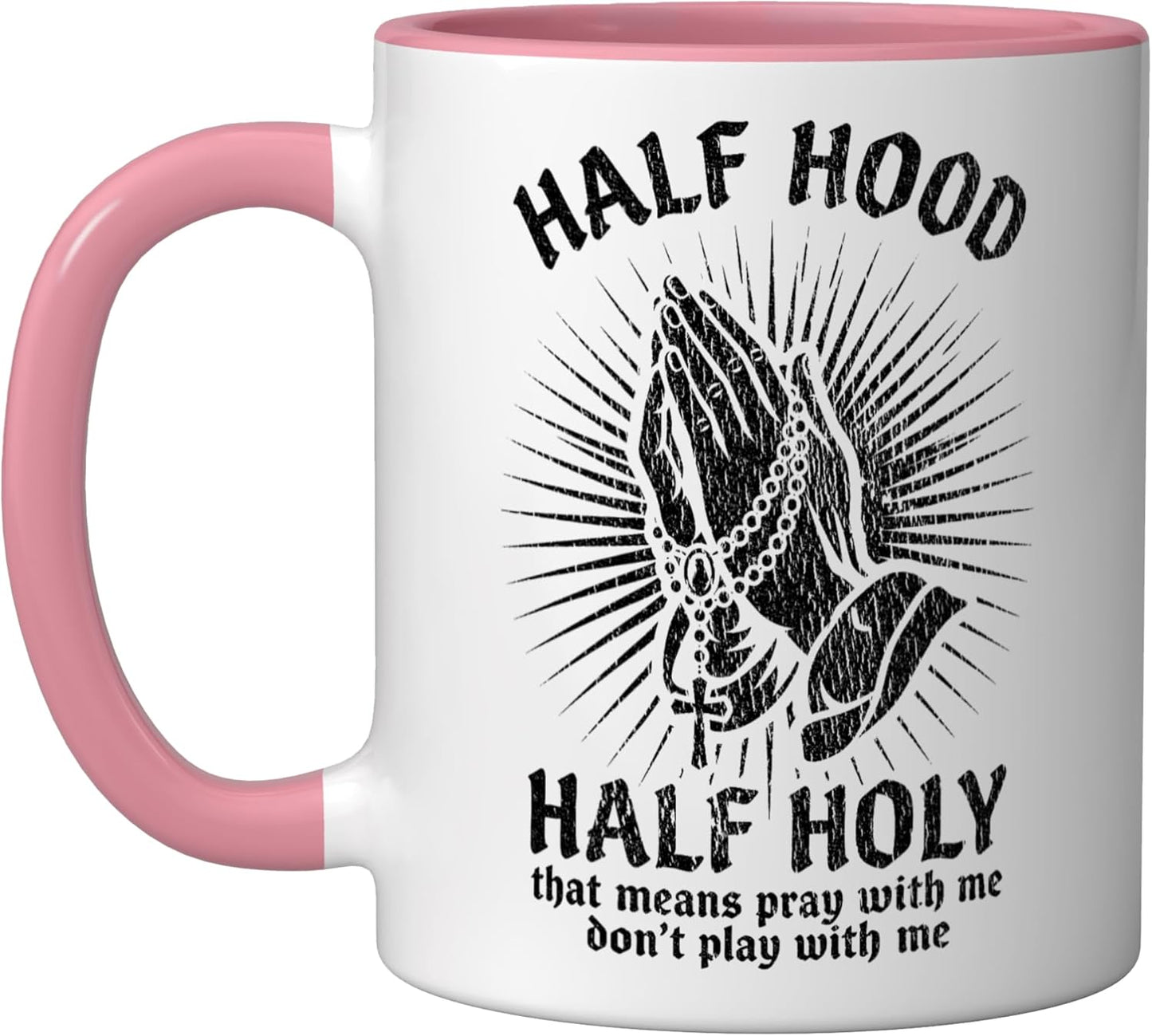 Taza cerámica divertida con mensaje 'Don't Play With Me', rosa/blanco