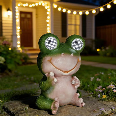 Estatua rana jardín solar con ojos LED giratorios