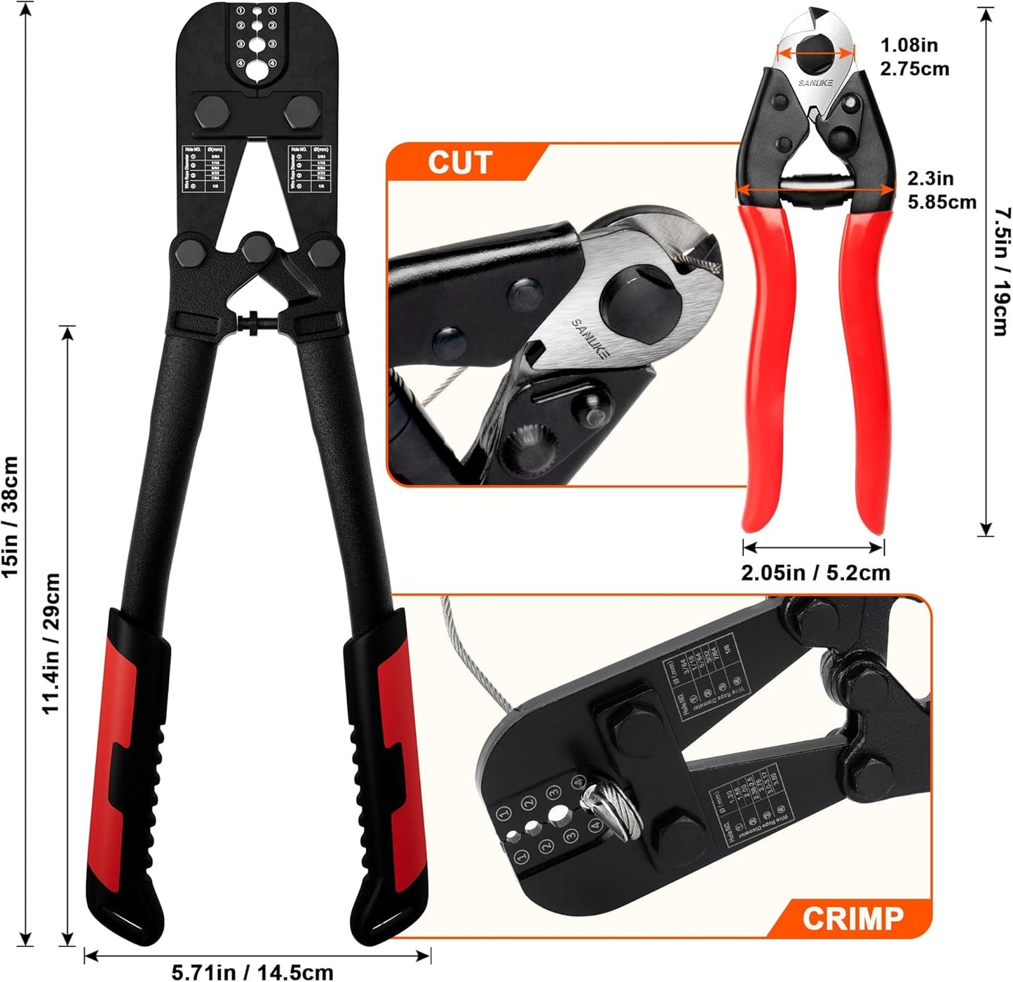 Kit herramientas crimpadora alambre cortador cable acero