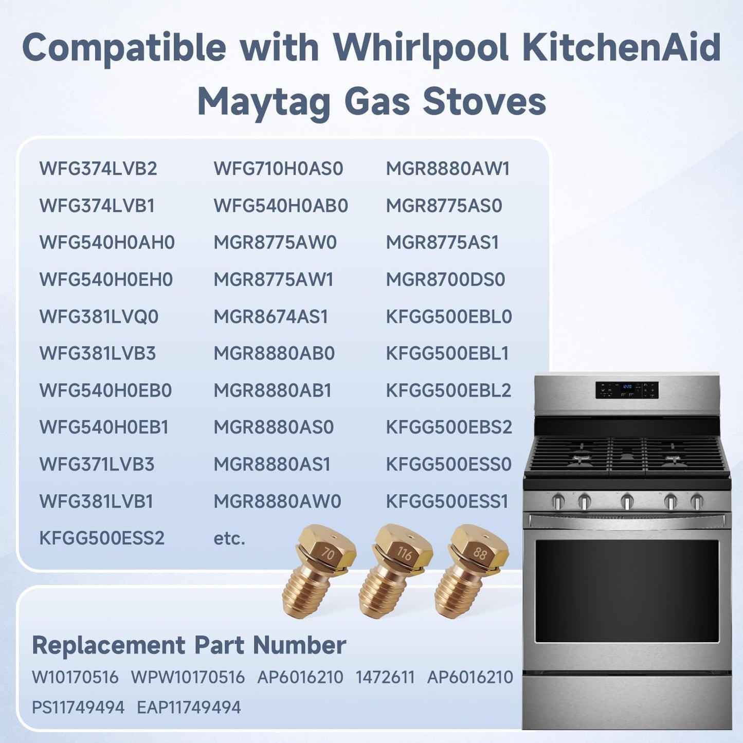 Kit conversión LP gas compatible Whirlpool KitchenAid Maytag