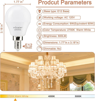 Pack 12 Bombillas LED E12 Blancas Caldas 2700K Equiv 60W
