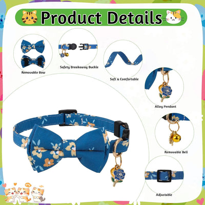 6 Collares Gato con Pajarita y Campana Ajustable
