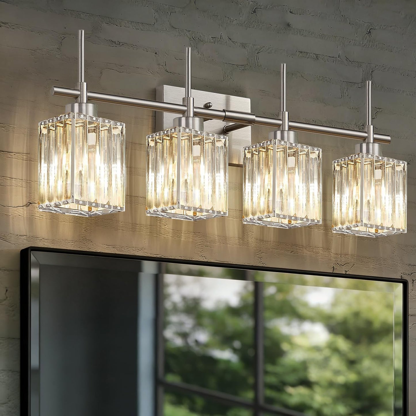 Luces tocador cristal níquel cepillado sobre espejo