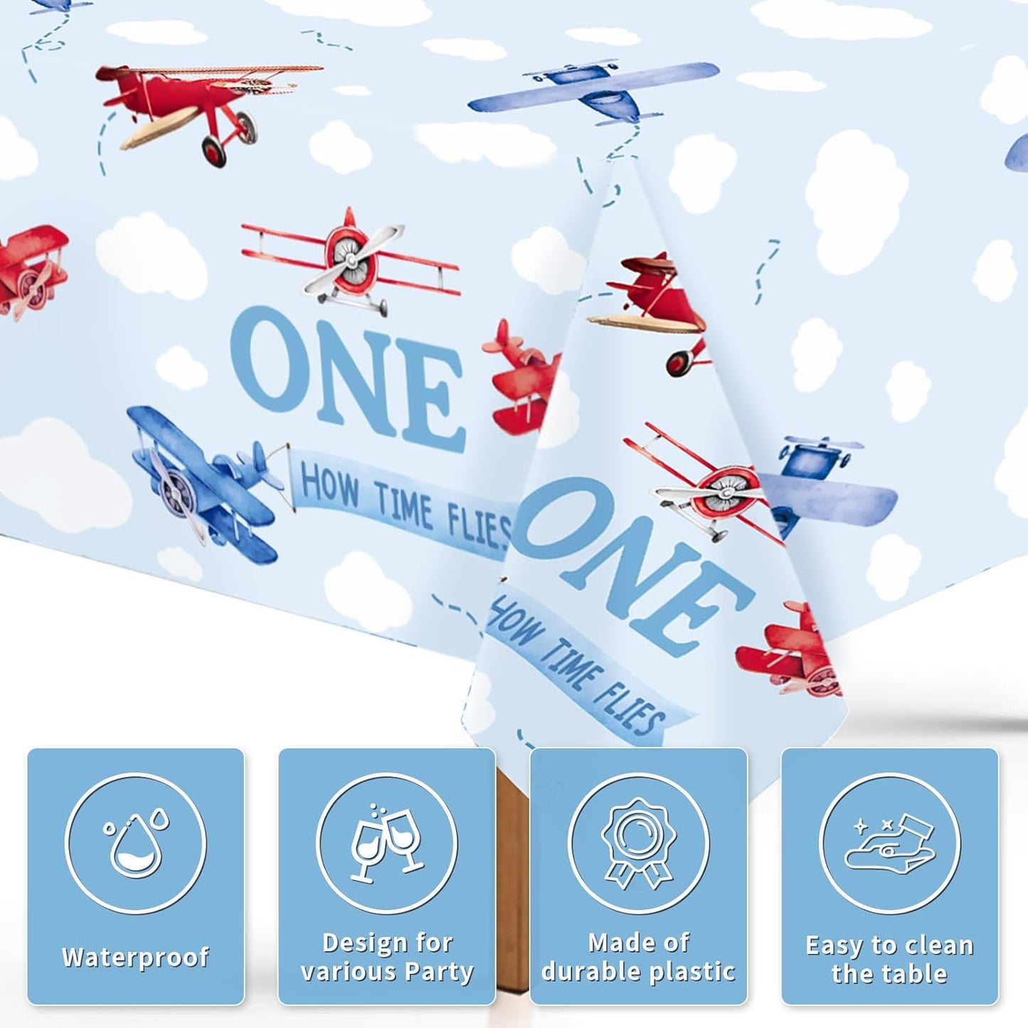 Mantel de cumpleaños de avión para niños de plástico impermeable
